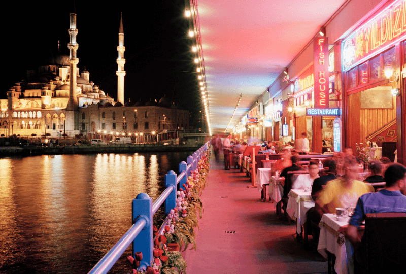 Istanbul, Turkey, Galata Bridge with Yeni Cami Mosque in the background