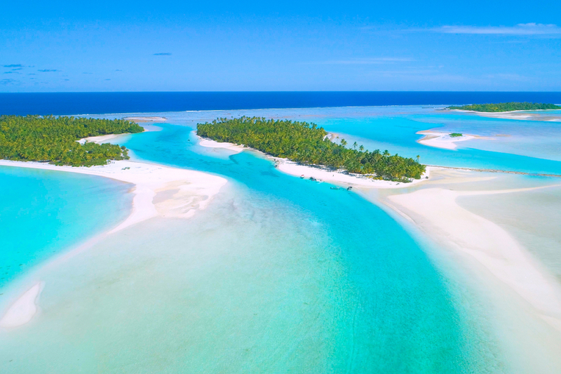 Aerial view of One Foot Island, Aitutaki.