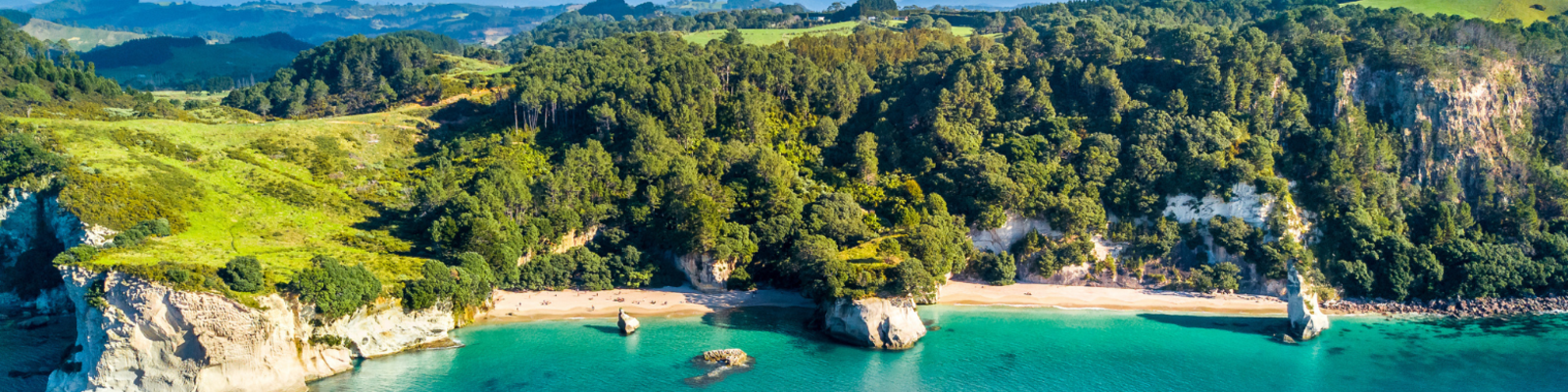 Aerial view of Cathedral Cove and surrounding bays